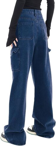 LONGYIDA Women's High Waisted Cargo Jeans Straight Wide Leg Stretch Baggy Jeans Y2K Casual Loose Denim Cargo Pants Trousers in Kuwait