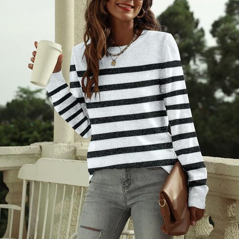 DUTUT Women's Long Sleeve Glitter Tops Crewneck Pullover Sweater Basic Casual Solid Color Tunic Tops Fall Soft Sweater in Saudi Arabia