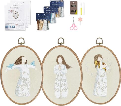 WANGTU 3 Sets Embroidery Kit for Beginners,Stamped Cross Stitch Kits,23 Basic Stitches Practice Kit for Adult with Embroidery Patterns,Full Tool Kit in Saudi Arabia