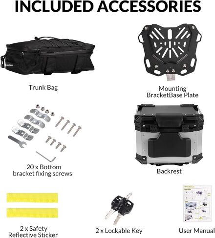 مجموعة علمية دراجة نارية ， بما في ذلك صندوق الذيل 、 قوس الأساس 、 مسند الظهر 、 حقيبة ， حقيبة مقبض مقبض من الألومنيوم المقبض بالماء ، صندوق الذيل مع قفل أمان (أسود ، 45 لتر) in Kuwait