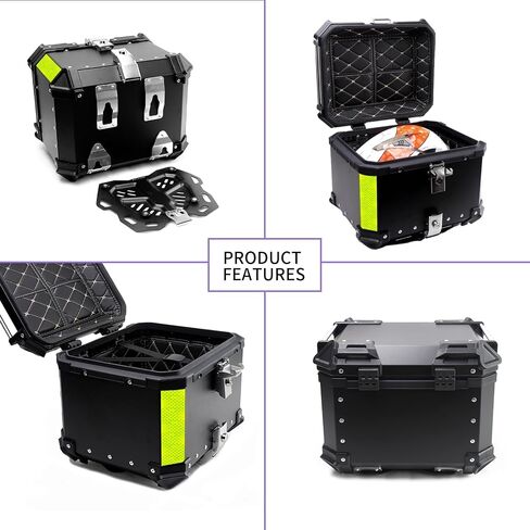 Motorcycle Top Case Set，Including Tail Box、Base Bracket、Backrest、Bag，Waterproof Aluminum Handle Motorcycle Helmet Case,Tail Box with Security Lock (Black, 45L) in Kuwait