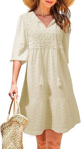 Dokotoo Womens Dresses Summer v الرقبة الرباطية المطرزة نصف الأكمام الصغيرة فستان بوهو للنساء 2025 Sundresses in Saudi Arabia
