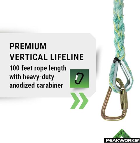 حبل نجاة عمودي ممتاز مع وصلة خلفية وحلقة تسلق، 75 قدمًا. ل، أخضر in Kuwait