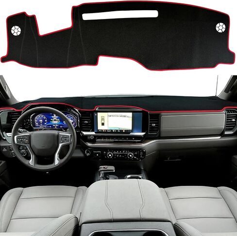 حصيرة غطاء DASH لـ Chevy Silverado/GMC Sierra 1500 ملحقات 2022-2025 ، حماية الأشعة فوق البنفسجية ومكتب لوحة القيادة غير المنزلق الداخلية لعام 2024 2025 Silverado/Sierra 2500HD 3500HD (Red Trim) in Kuwait