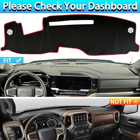 حصيرة غطاء DASH لـ Chevy Silverado/GMC Sierra 1500 ملحقات 2022-2025 ، حماية الأشعة فوق البنفسجية ومكتب لوحة القيادة غير المنزلق الداخلية لعام 2024 2025 Silverado/Sierra 2500HD 3500HD (Red Trim) in Kuwait