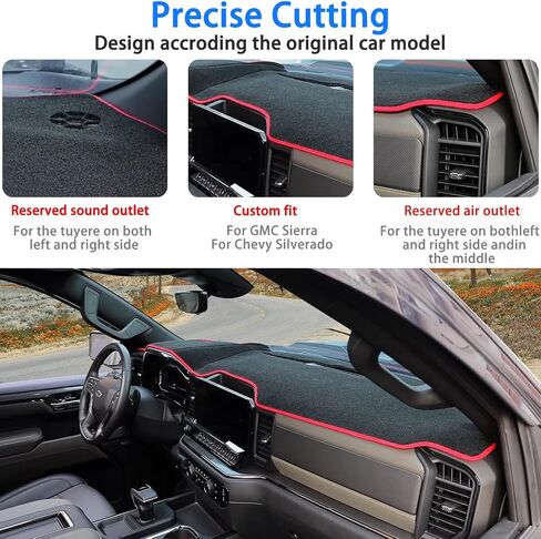 حصيرة غطاء DASH لـ Chevy Silverado/GMC Sierra 1500 ملحقات 2022-2025 ، حماية الأشعة فوق البنفسجية ومكتب لوحة القيادة غير المنزلق الداخلية لعام 2024 2025 Silverado/Sierra 2500HD 3500HD (Red Trim) in Kuwait