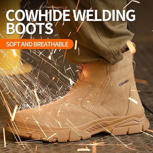 Work Boots for Men Slip On Welding Boots for Men Indestructible Steel Toe Boots Men's Steel Toe Shoes Fireproof Safety Toe Shoes Construction Boots for Welder Men's Work Shoes. in Saudi Arabia