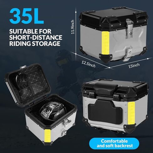 Motorcycle Top Case Set，Including Tail Box、Base Bracket、Backrest、Bag，Waterproof Aluminum Handle Motorcycle Helmet Case,Tail Box with Security Lock (Black, 45L) in Kuwait