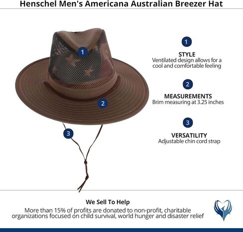 Henschel Hats - American Flag Print - Aussie Mesh Breezer - Packable Hat for Men & Women Sun Protection (Khaki, Medium) in Saudi Arabia