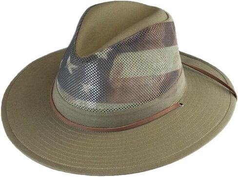 Henschel Hats - American Flag Print - Aussie Mesh Breezer - Packable Hat for Men & Women Sun Protection (Khaki, Medium) in Saudi Arabia