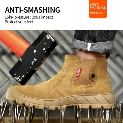 Work Boots for Men Slip On Welding Boots for Men Indestructible Steel Toe Boots Men's Steel Toe Shoes Fireproof Safety Toe Shoes Construction Boots for Welder Men's Work Shoes. in Saudi Arabia