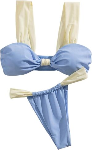 SOLY HUX Women's Two Piece Swimsuit Color Block Knot Bikini Set Summer Bathing Suit in Saudi Arabia