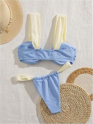 SOLY HUX Women's Two Piece Swimsuit Color Block Knot Bikini Set Summer Bathing Suit in Saudi Arabia