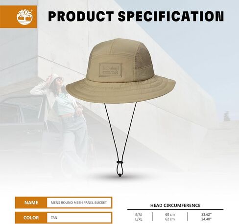 Timberland Mesh Panel Ducket Hat ، قبعة شمس عريضة مع سلك الذقن القابل للتعديل ، مثالي للمغامرات في الهواء الطلق in Saudi Arabia