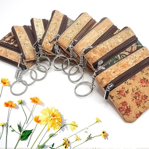 Eco-friendly Cork Coin Purse, Mini Pouch Card Change Vegan Wallet w Key Ring (Pattern A) in Kuwait