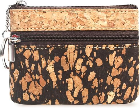 Eco-friendly Cork Coin Purse, Mini Pouch Card Change Vegan Wallet w Key Ring (Pattern A) in Kuwait