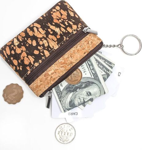 Eco-friendly Cork Coin Purse, Mini Pouch Card Change Vegan Wallet w Key Ring (Pattern A) in Kuwait