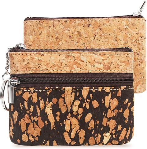 Eco-friendly Cork Coin Purse, Mini Pouch Card Change Vegan Wallet w Key Ring (Pattern A) in Kuwait