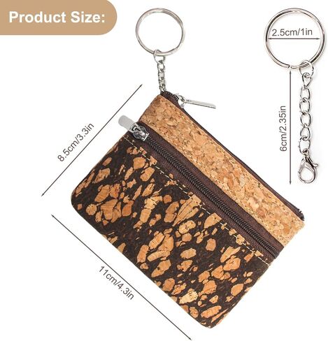 Eco-friendly Cork Coin Purse, Mini Pouch Card Change Vegan Wallet w Key Ring (Pattern A) in Kuwait