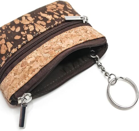 Eco-friendly Cork Coin Purse, Mini Pouch Card Change Vegan Wallet w Key Ring (Pattern A) in Kuwait