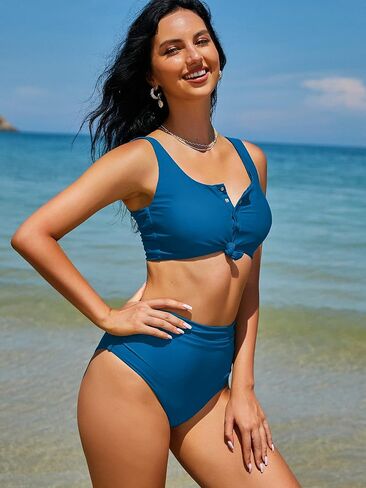 ZAFUL Women's High Waisted Bikini Scoop Neck Swimsuit Two Pieces Bathing Suit in Saudi Arabia