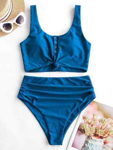 ZAFUL Women's High Waisted Bikini Scoop Neck Swimsuit Two Pieces Bathing Suit in Saudi Arabia