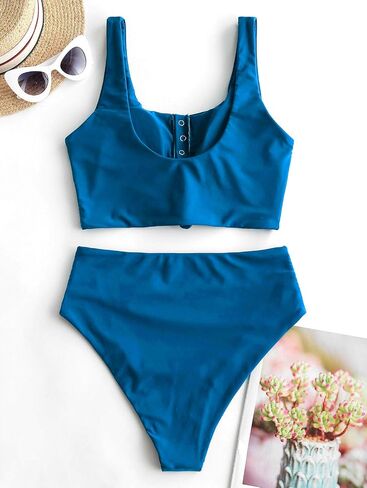 ZAFUL Women's High Waisted Bikini Scoop Neck Swimsuit Two Pieces Bathing Suit in Saudi Arabia