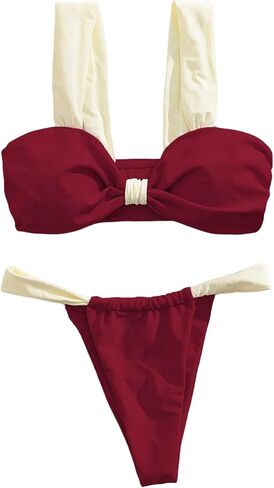 SOLY HUX Women's Two Piece Swimsuit Color Block Knot Bikini Set Summer Bathing Suit in Saudi Arabia
