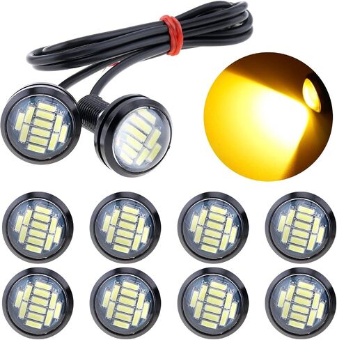 Eagle Eye LED Lights, 10Pcs 23mm Eagle Eye High Power 4014 12SMD 12V Car Fog DRL Bulb Reverse Backup Parking Signal, Yellow in Kuwait