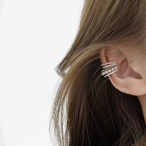 دنتي الذهب لؤلؤة الكفة الكفة أذن الكفة للنساء ، بريق بريق بريق Zirconia Zirconia متعدد الطبقات القابلة للتعديل القابلة للتعديل in Saudi Arabia