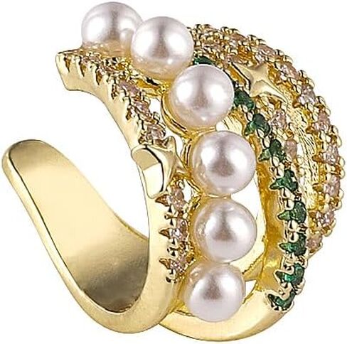 دنتي الذهب لؤلؤة الكفة الكفة أذن الكفة للنساء ، بريق بريق بريق Zirconia Zirconia متعدد الطبقات القابلة للتعديل القابلة للتعديل in Saudi Arabia