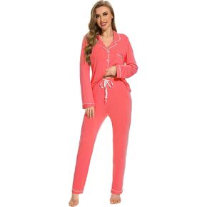 Yoolfine Button up Pajamas for Women, Long Sleeve Sleepwear Soft Loungewear Ladies Pjs Set in Saudi Arabia
