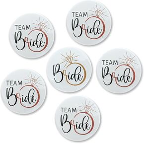 Brideteam Bride Butons Pins ، حفل زفاف العروس دش شارة شارة دبوس وصيفات الشرف الزر بزر البكالوريوس هدية تزيين مجموعة من 6 أبيض Engagemnet حلقة الورد الذهب فرقة العروس 2.28 بوصة