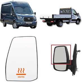 For Ford Transit 2014-2025 T150 T250 T350 MK8 Driver Left Side Upper Mirror Glass Heated with Backing Plate & 2 Metal Clips - Replacement for CK4Z17K707B