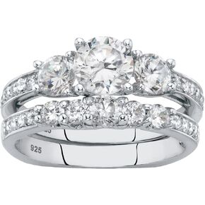 Palmbeach Sterling Silver Round Zirconia Zirconia 3-Stone Ring Ring Sists 6-10