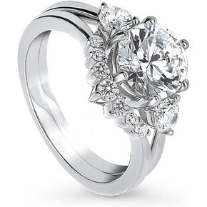 Berricle Sterling Silver Fild 3 Stone Rings 2 Carat Round Cut Zirconia CZ Wishbone Ring For Women ، Rhodium Plated Size 4-10