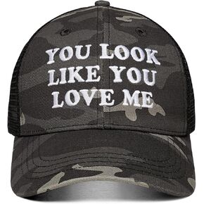 You Look Like You Love Me Hat, Funny Vintage Trucker Hats for Women Men, Trendy Embroidered Snapback Baseball Cap Grey-Camouflage