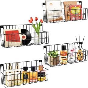 4 Packs Wall Storage Baskets, Hanging Shelve for Organizers and Storage, Home & Kitchen Organizer, Storage Rack for Living Room, Kitchen, Bathroom, Bedroom, Wall Wire Baskets