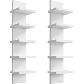 2 Pack 5 Tier Wall Shelf Unit - Narrow Smooth Laminate Finish - Vertical Column Wall Decor Mount Floating Storage Home Decor Organizer Tall Tower Utility Shelf for Bedrooms, Living Rooms,White