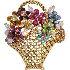 Rhinestone Flower Basket Brooch Pin for Women Girls Gold Plated Vintage Colorful Crystal Floral Brooches Lapel Pins Elegant Dress Accessories Jewelry Boutonniere Corsage for Hat Bag Gift Wedding Mother's Day