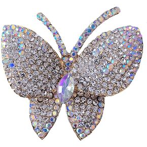 أسود الفراشة الفراشة راين بروش دبوس للنساء فتاة الرجال مبالغ فيها AB Crystal Cluster Fashion Cartoon Animal طية دبابيس إكسسوارات اللباس للجنسين
