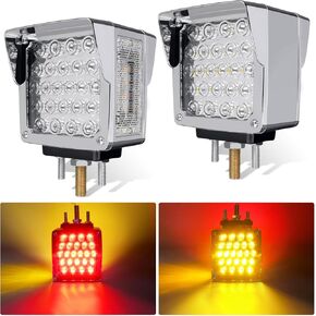 Square Pedestal Fender Lights, 60 LED Double Face Turn Signal Light for Semi Truck, Amber Red Bumper Lights for Peterbilt Kenworth Freightliner Tractor RV Brake Turning Marker, IP65 Waterproof