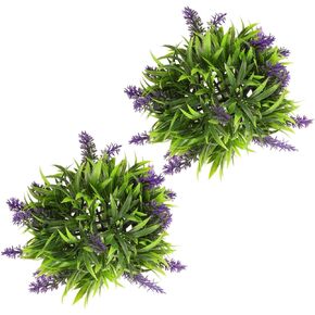 DOITOOL Topiary Trees Artificial Outdoor 2 Pack 2Pcs Artificial Grass Ball Hanging Plant Ball Faux Topiary Ball Topiary Lavender Plant Ball for Backyard Balcony Garden Wedding Decoration Topiary