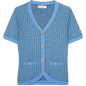 GRACE KARIN Womens Summer Cardigan Sweater 2025 Button Down Short Sleeve Cropped Lightweight V Neck Elegant Tweed Tops
