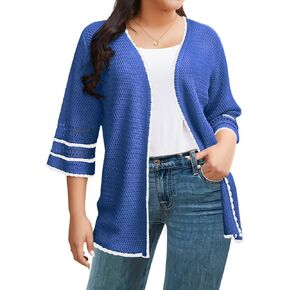 Cardigan Beautynee خفيفة الوزن للنساء قصير الأكمام بالإضافة إلى حجم شال متماسكة يلف شاطئ كبير الحجم