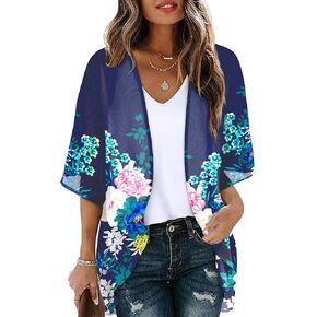 OFEEFAN BEACH COVES UPS للنساء 3/4 طول الأكمام من القمم النسائية الصيفية Cardigan بلوزات غير رسمية فضفاضة