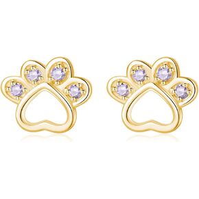 Sluynz sterling Silver Cz Small Paw Studs أقراط للنساء المراهقات Dog Cat Paw Print Print Arrings Animal Paw Stud Stud Small Love Heart Strains