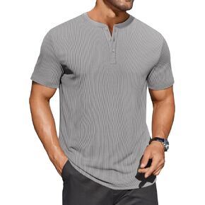 COOFANDY Men's Henley Shirts Short Sleeve Ribbed T-Shirts Bodybuilding Workout Tee Shirts