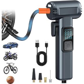 Tire Inflator Portable Air Compressor - 150PSI Cordless, 3X Faster, Auto Shut Off, Digital Pressure Gauge & LED Light for Cars/Bikes/Motorcycle/Balls, Emergency Kit Included