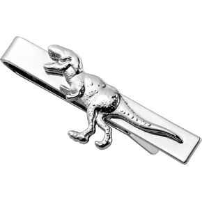 Hawson 2 Inch Men's Jurassic Dinosaur Tie Clip Silver Tie Bar لحفل الزفاف ، أحداث علم الحفريات ، إكسسوارات Groomsmen المستوحاة من الأحفوري